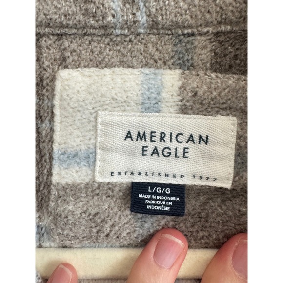 American Eagle Sherpa Plaid Flannel‎ Oversized Shirt Jacket L Shacket Gorpcore - Picture 4 of 12